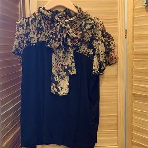 Anthro: Bow collar jersey and rayon top M